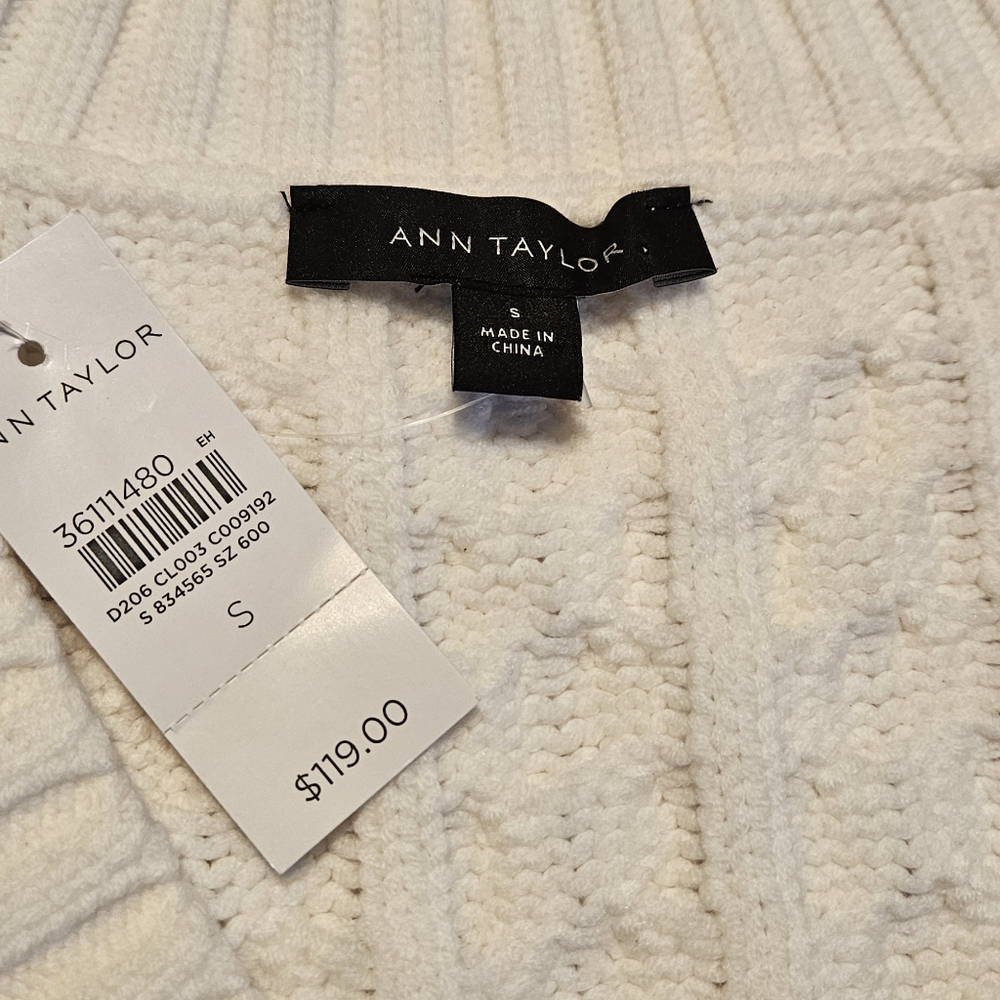 NWT Ann Taylor Women's Small White Cable Knit Sweater Vest - Picture 4 of 7